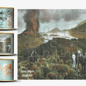 POSTAL PUZZLE VINTAGE EN LATA - VOLCÁN 1909